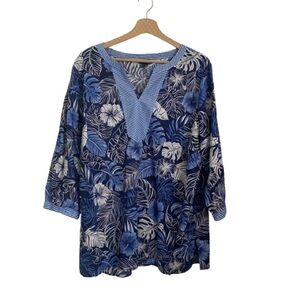 Talbots Blue and White Leaf Print Tunic